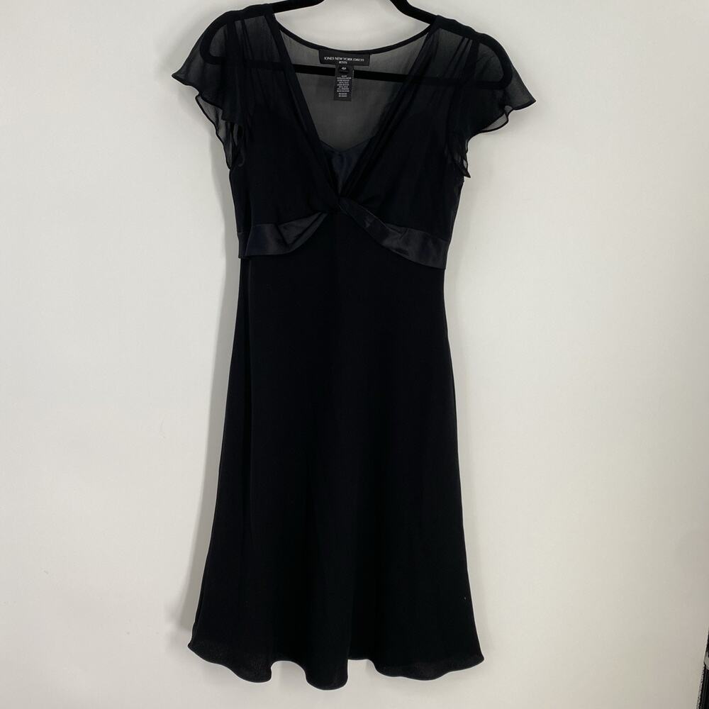 Jones New York Midi Silk Dress Size 4P Black Dark Romantic Whimsigoth Witchy 740
